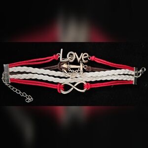 Love, Anchor & Infinity Multi-Strand Bracelet in Red and White